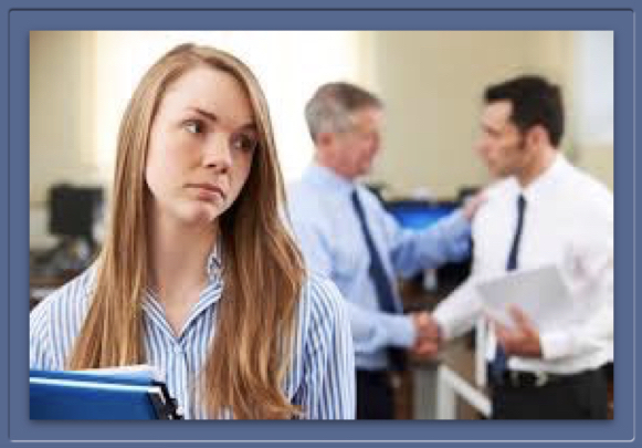 Woman overhears man congratulating other man